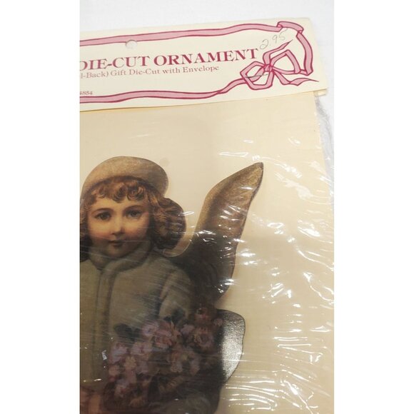 Vintage Die Cut Christmas Ornament Angel w/ Flowers & Envelope Victorian Gift - Picture 2 of 6